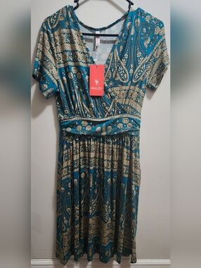 NWT Boho Paisley Dress Small Blue Empire Waist